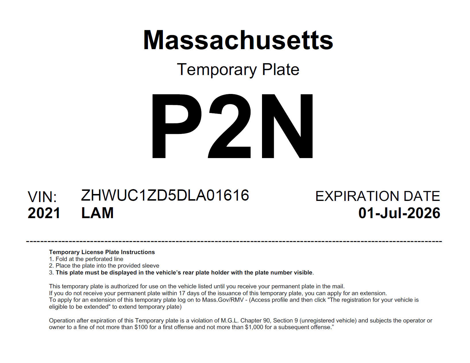 Temporary Plate